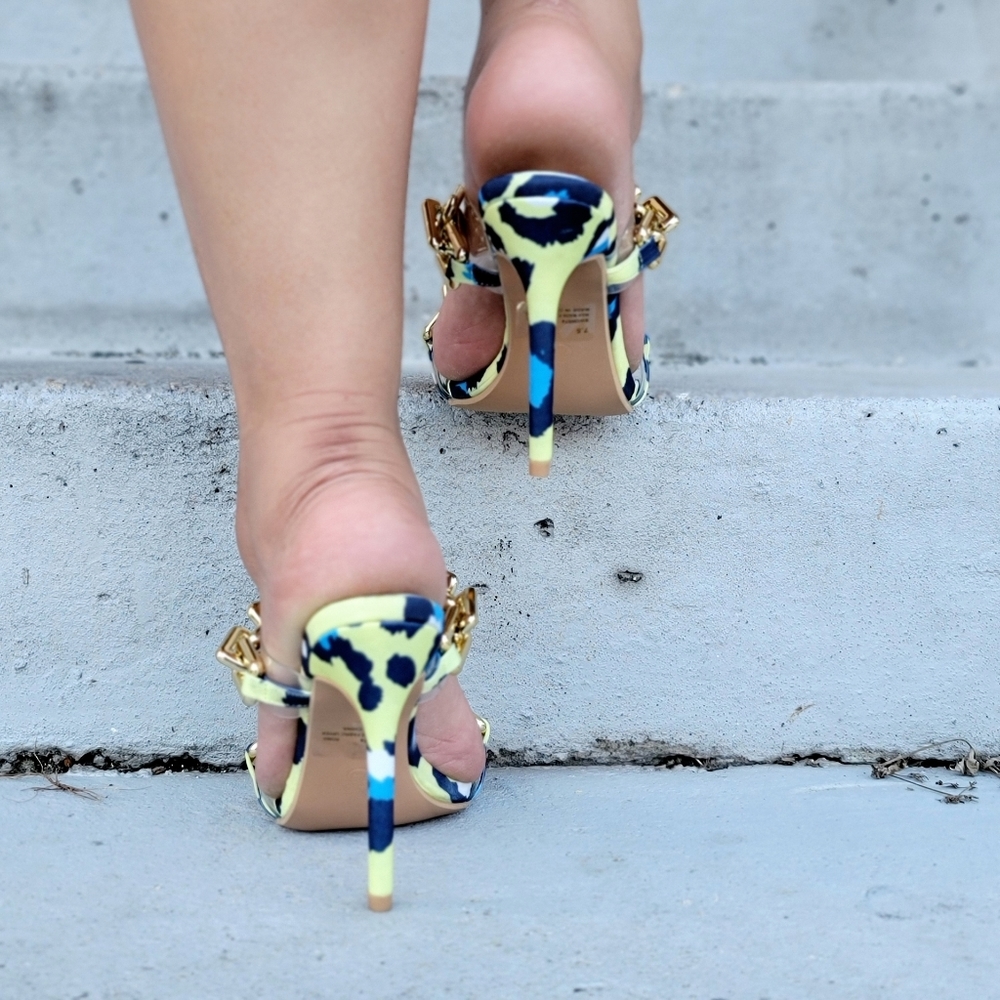 Women's Strappy Slip On High Heels Sandals Leopard Color - Picture 4 of 4